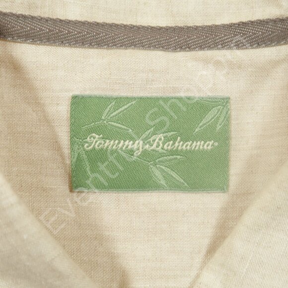Tommy Bahama Linen Shirt Mens L Tan Embroidered Floral Camp - Picture 4 of 5